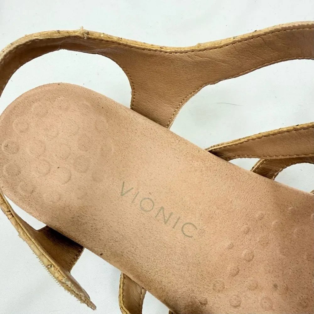 Vionic HARISSA Gold Cork Adjustable Strap Orthotic Gladiator Sandals